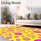 Vibrant Yellow Pink Floral Mandala Rug