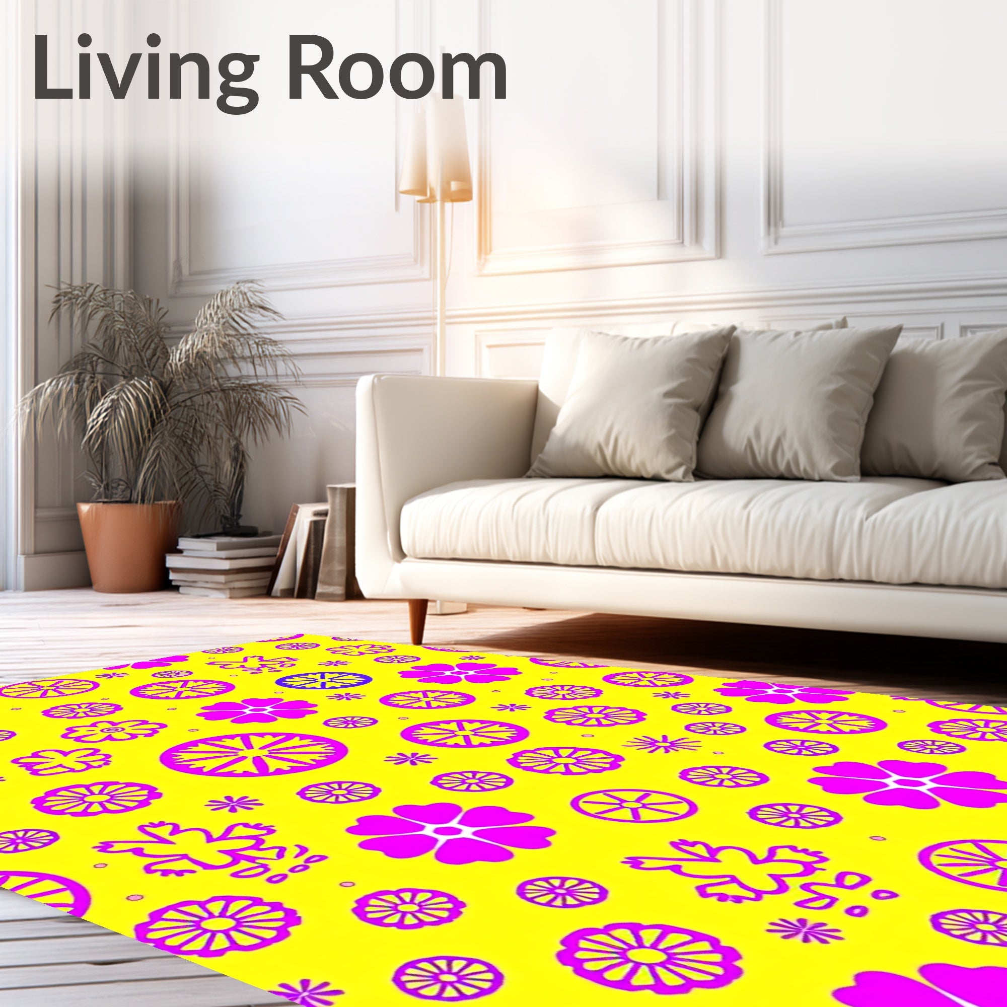 Vibrant Yellow Pink Floral Mandala Rug