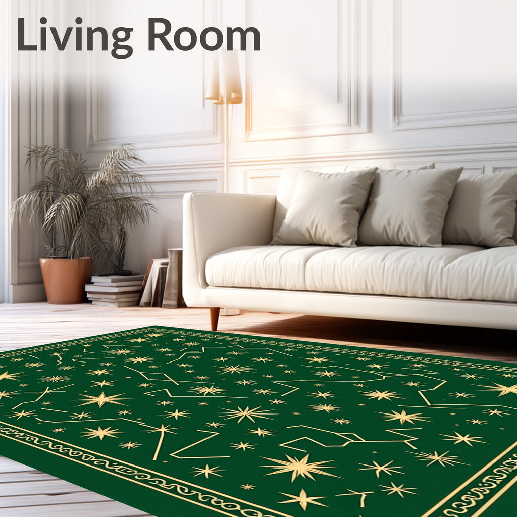Deep Green Celestial Star Map Rug