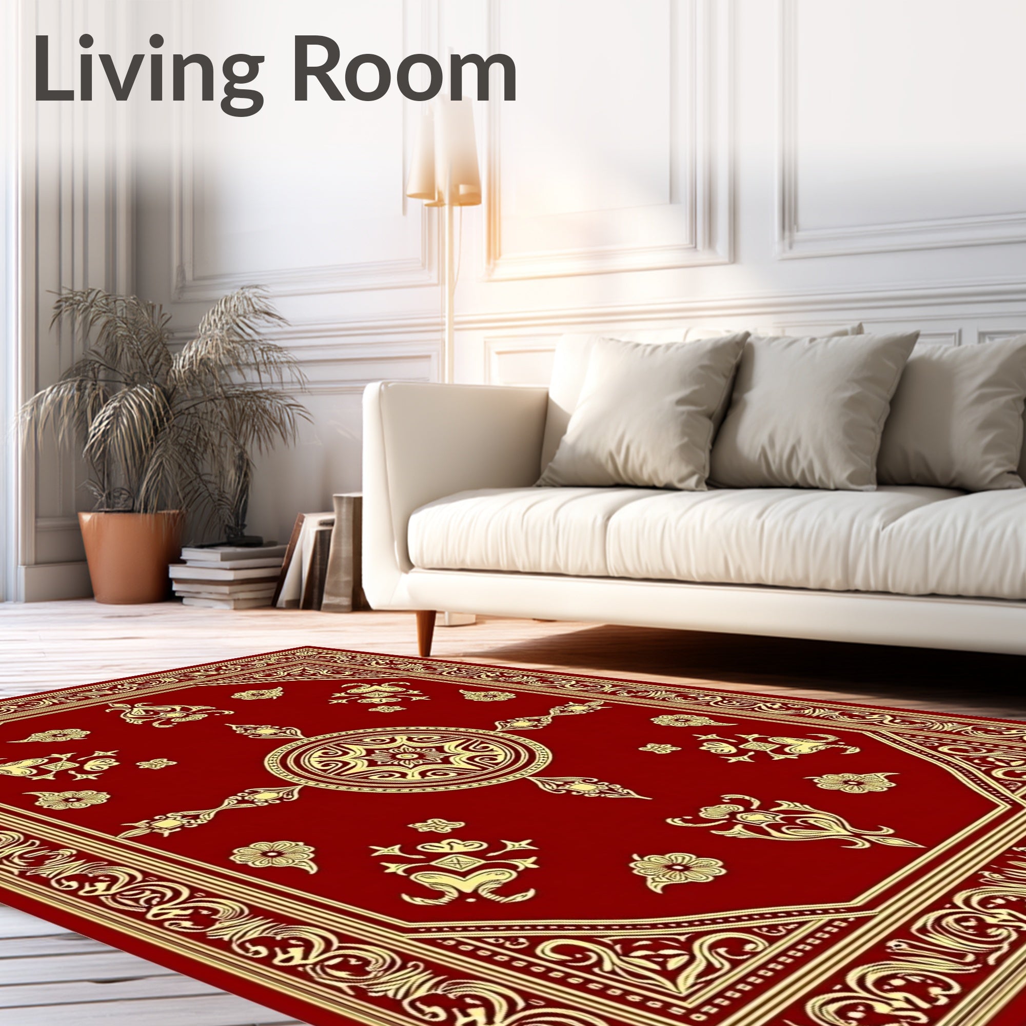 Crimson Gold Ornate Floral Medallion Rug