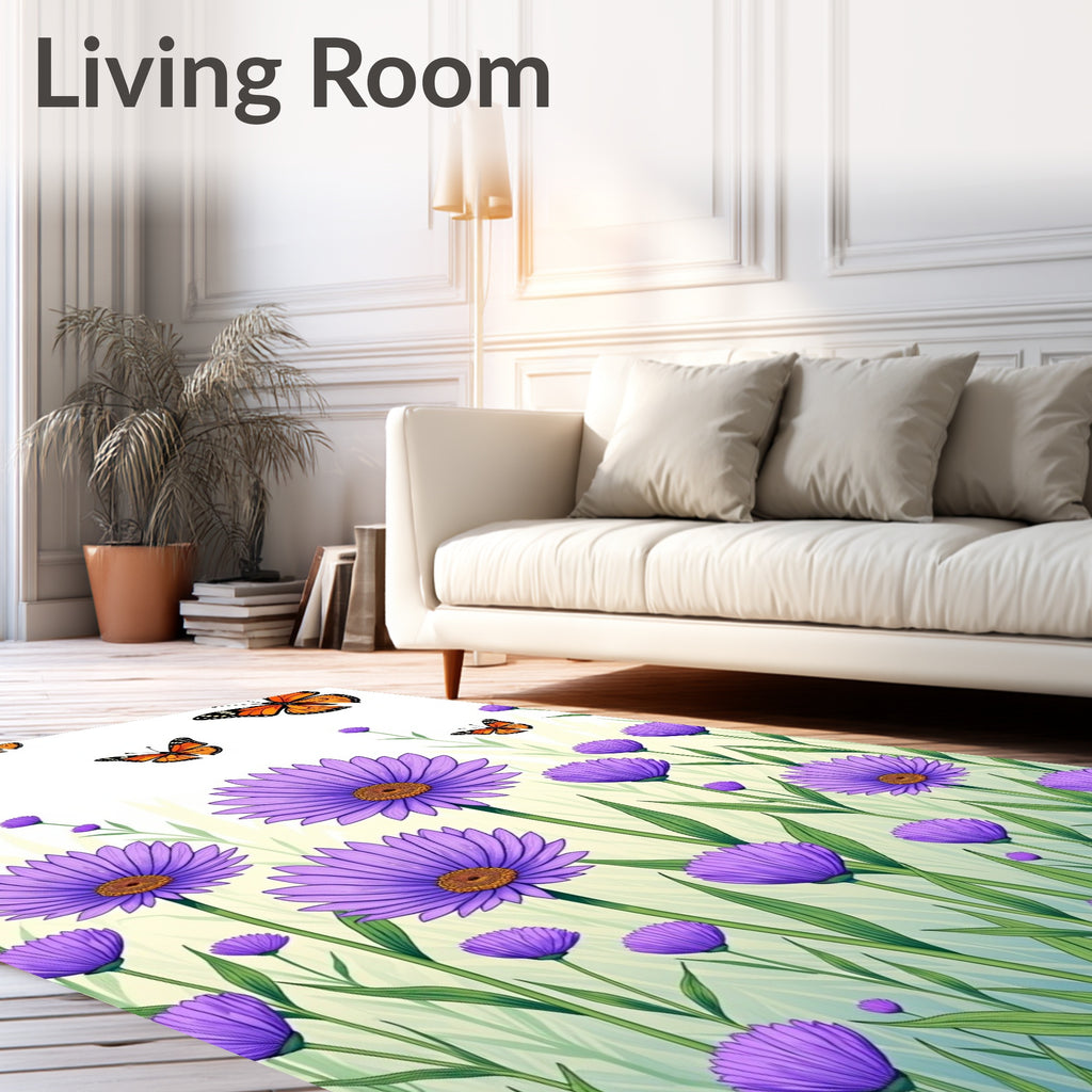 Purple Aster Butterflies Garden Rug