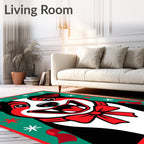 Jolly Red Dog Face Snowflake Border Rug