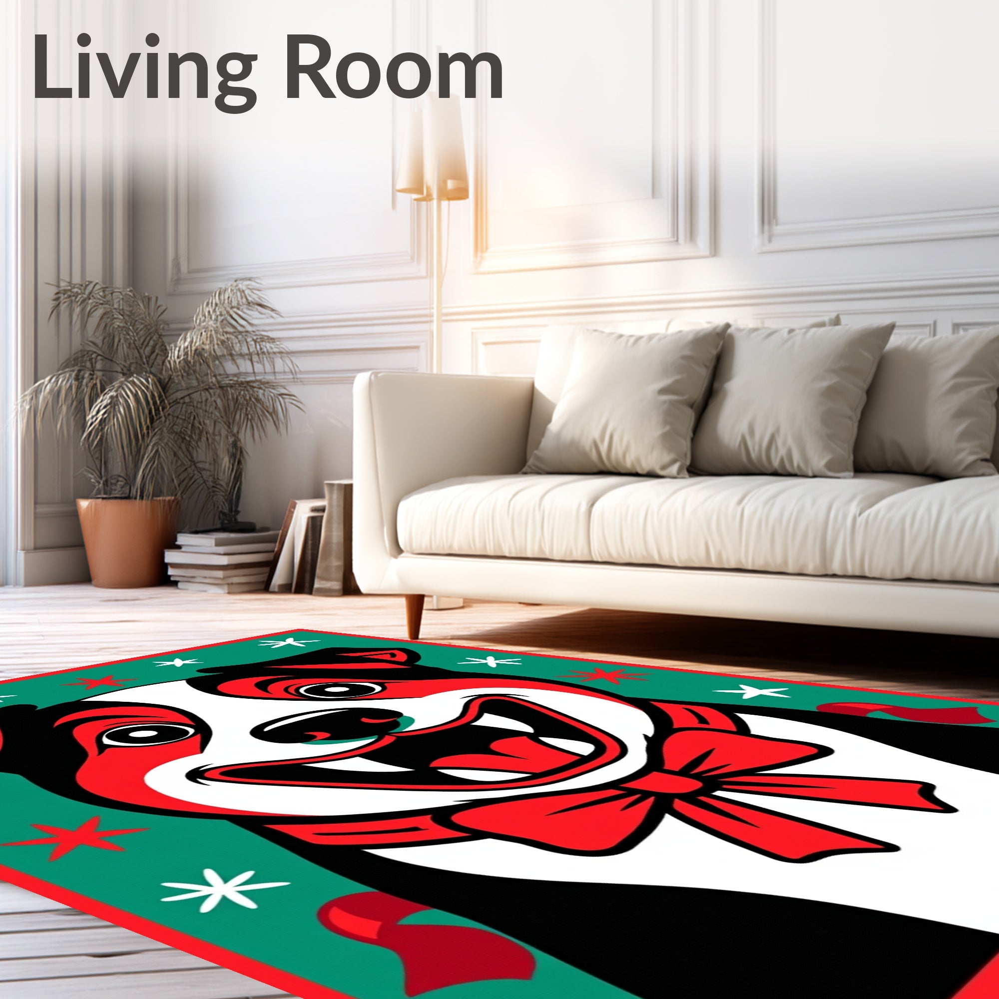 Jolly Red Dog Face Snowflake Border Rug