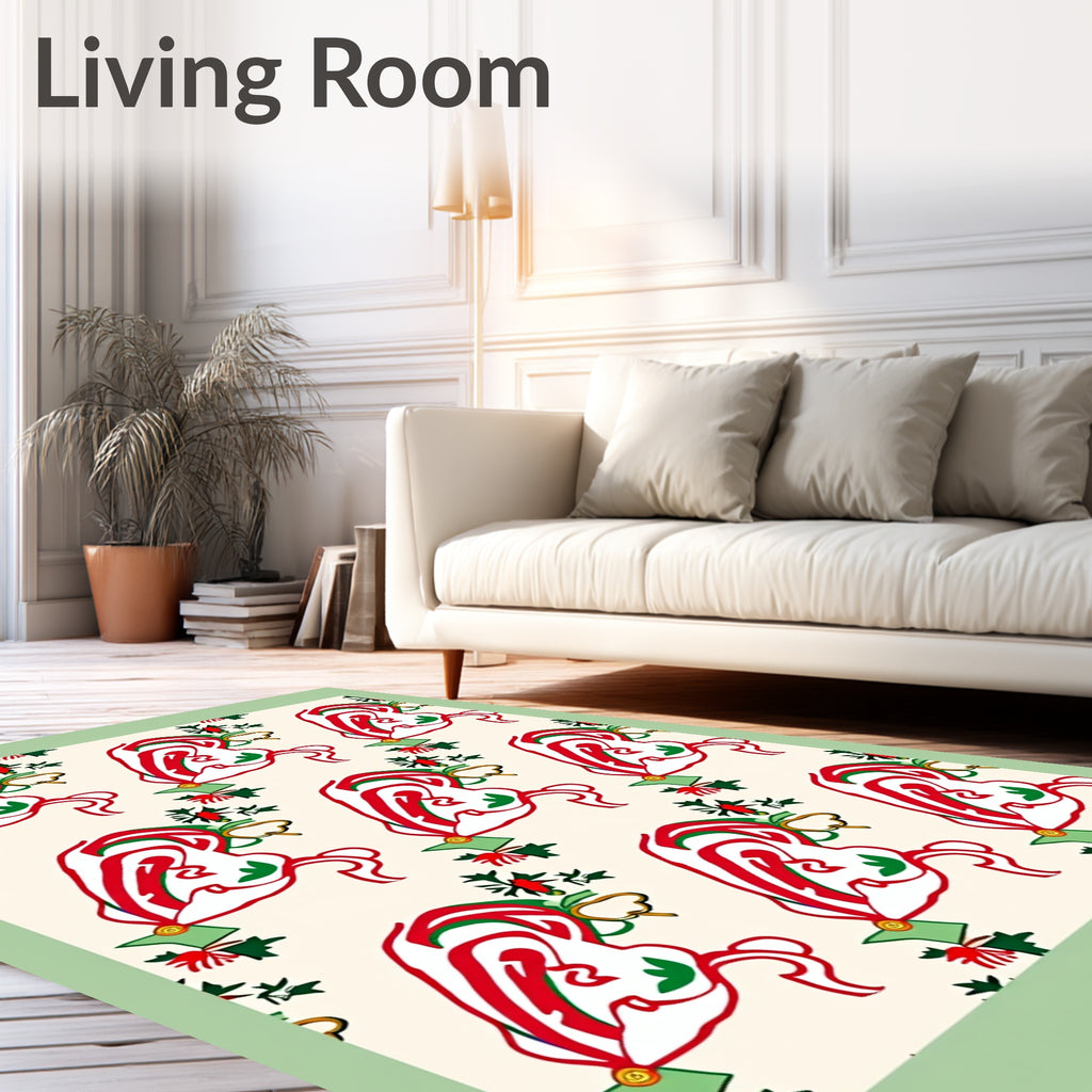 Whimsical Red Green Floral Swirl Rug