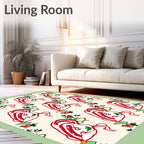 Whimsical Red Green Floral Swirl Rug