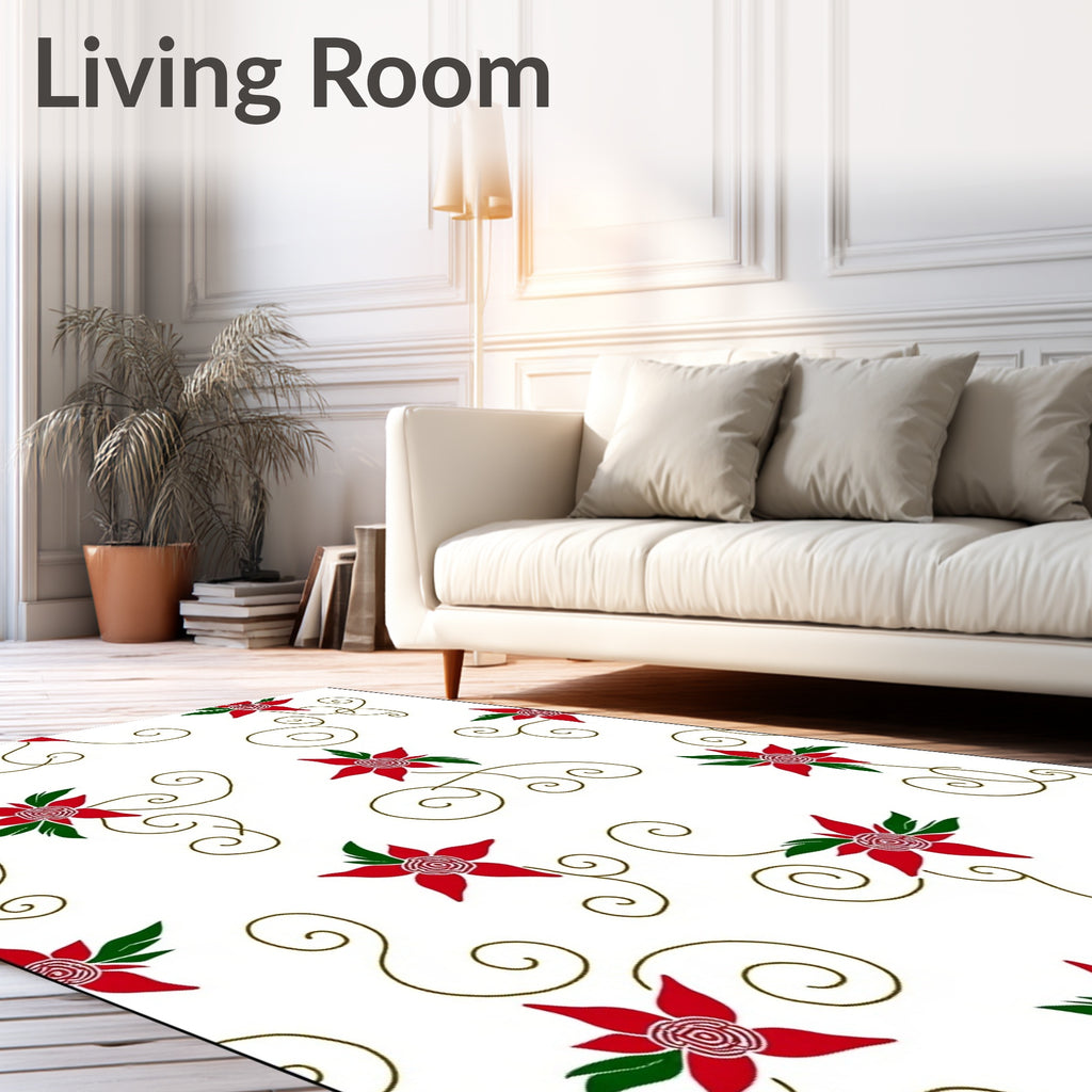 Red Poinsettia Swirls Garden Rug