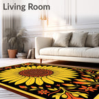 Black Yellow Orange Sunflower Floral Mandala Rug