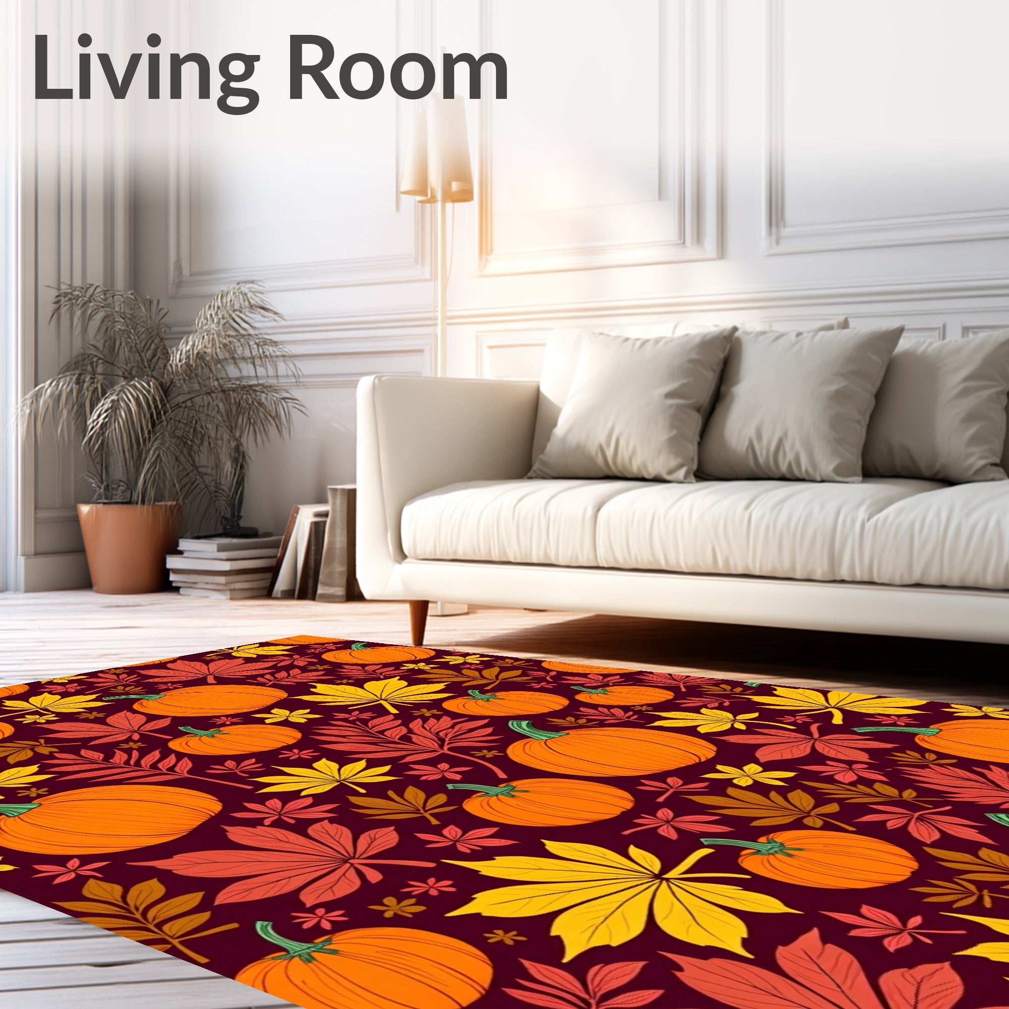 Autumn Pumpkin Leaf Collage Rug