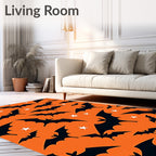 Black Bats Orange Stars Halloween Rug