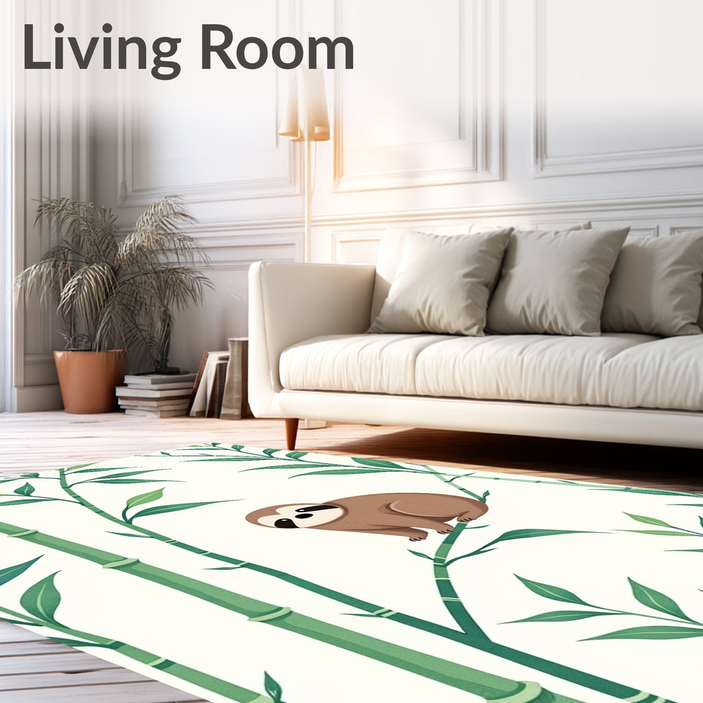 Cute Sloth Bamboo Forest Foliage Rug