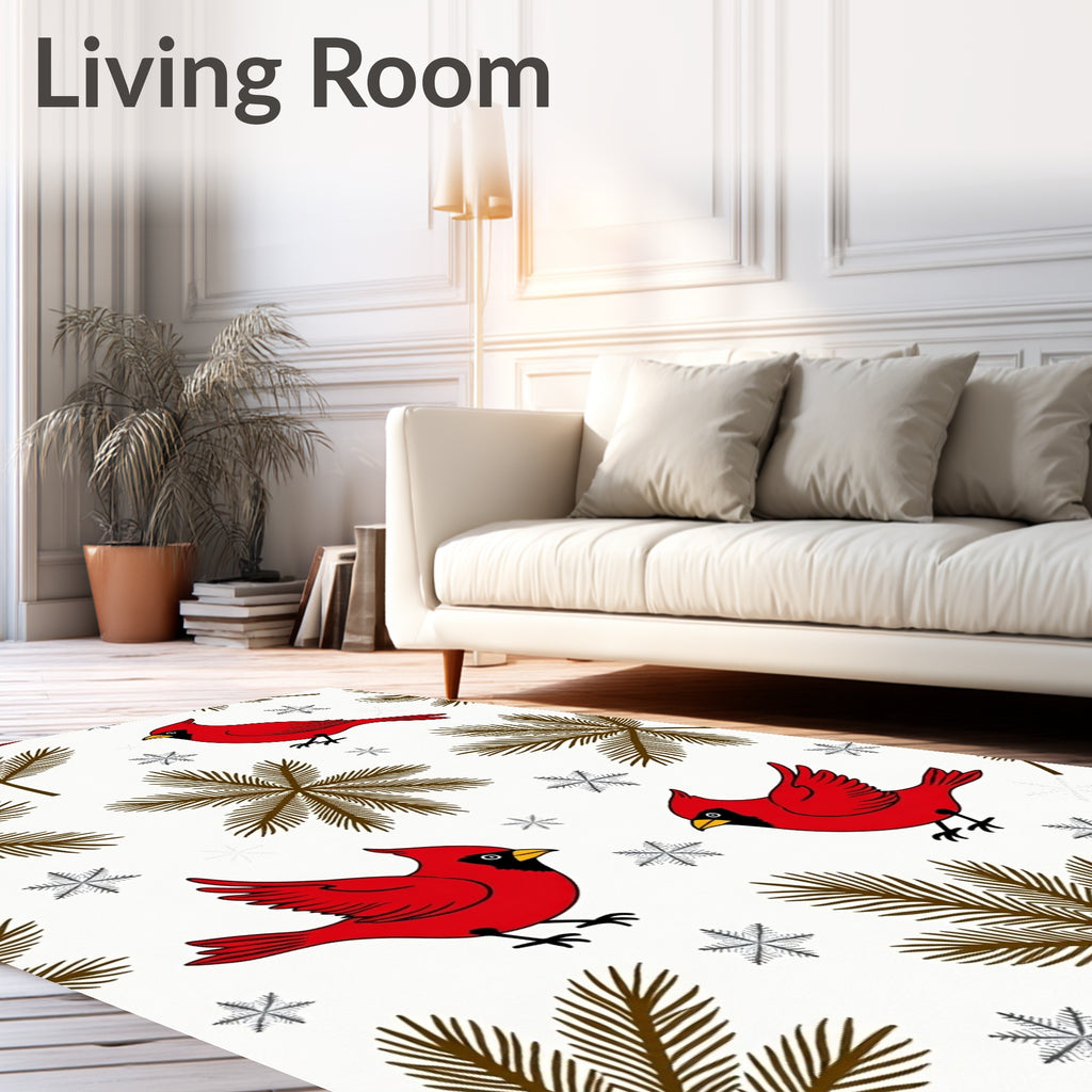 Red Cardinals Winter Snowflakes Pine Sprigs Rug