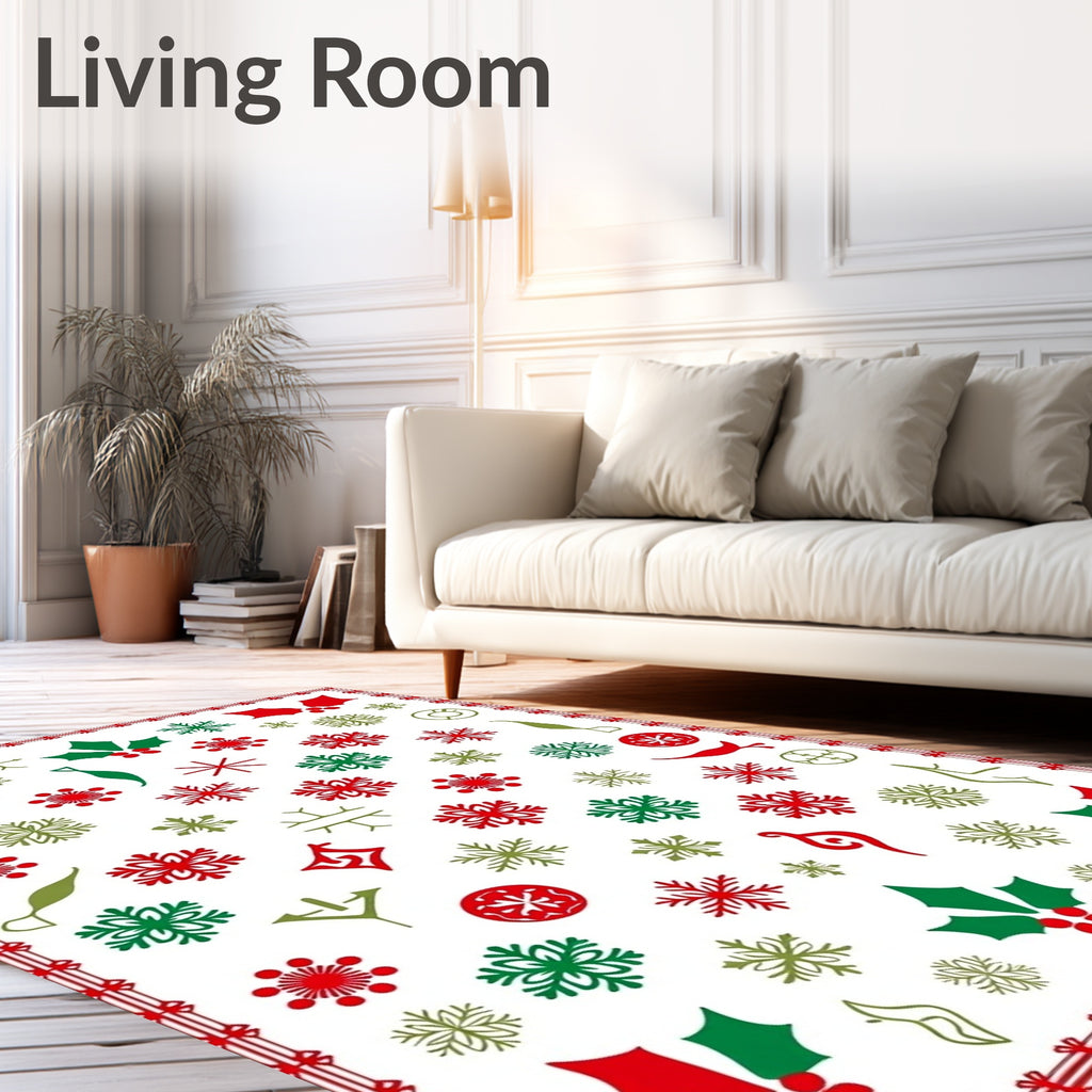 Crimson Green Snowflake Holly Medley Rug