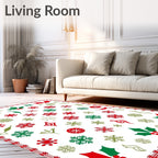 Crimson Green Snowflake Holly Medley Rug