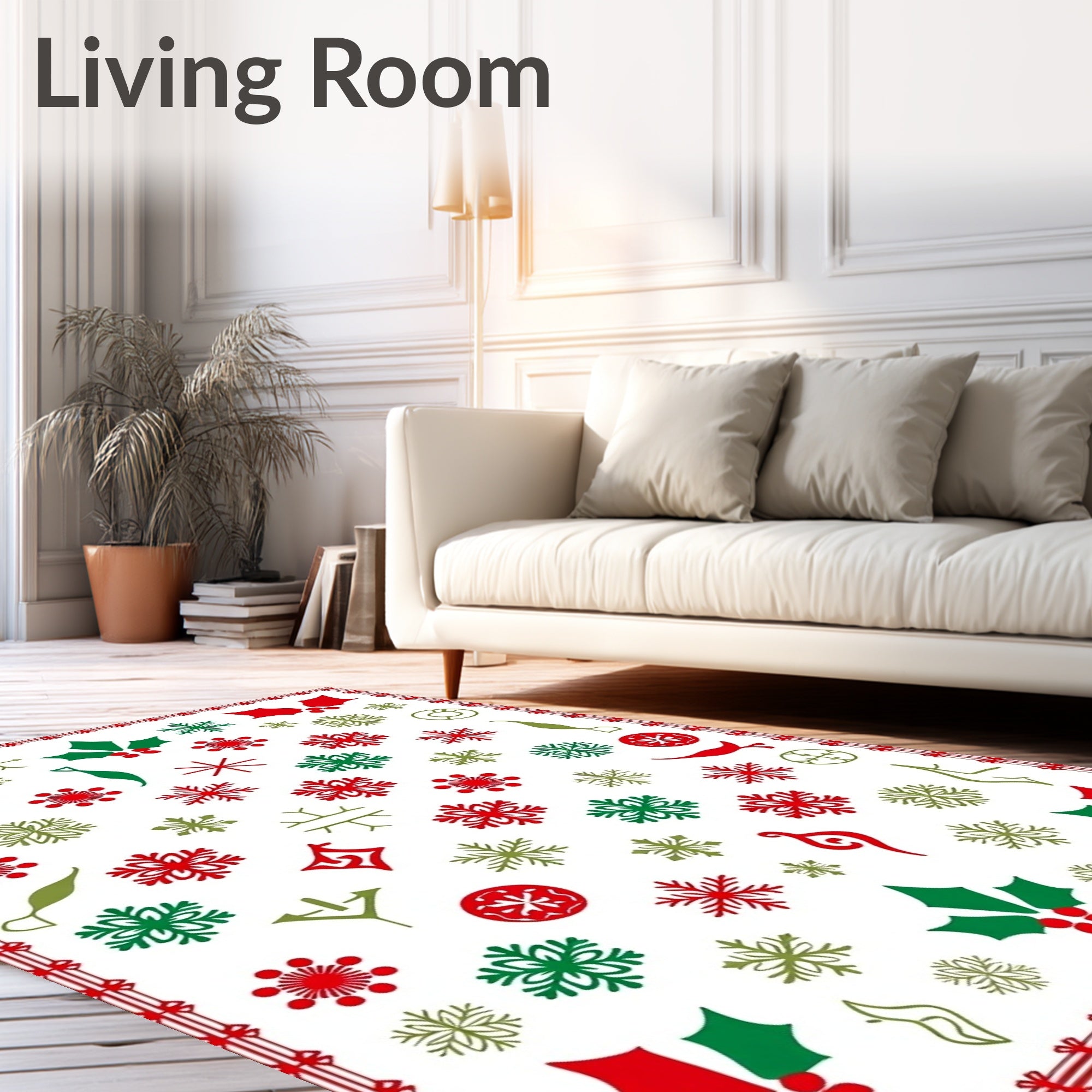 Crimson Green Snowflake Holly Medley Rug