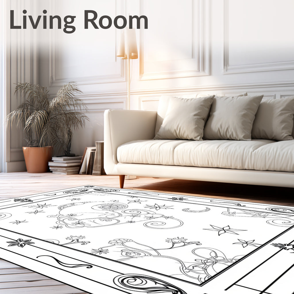 Celestial Floral Swirl Starry Night Rug