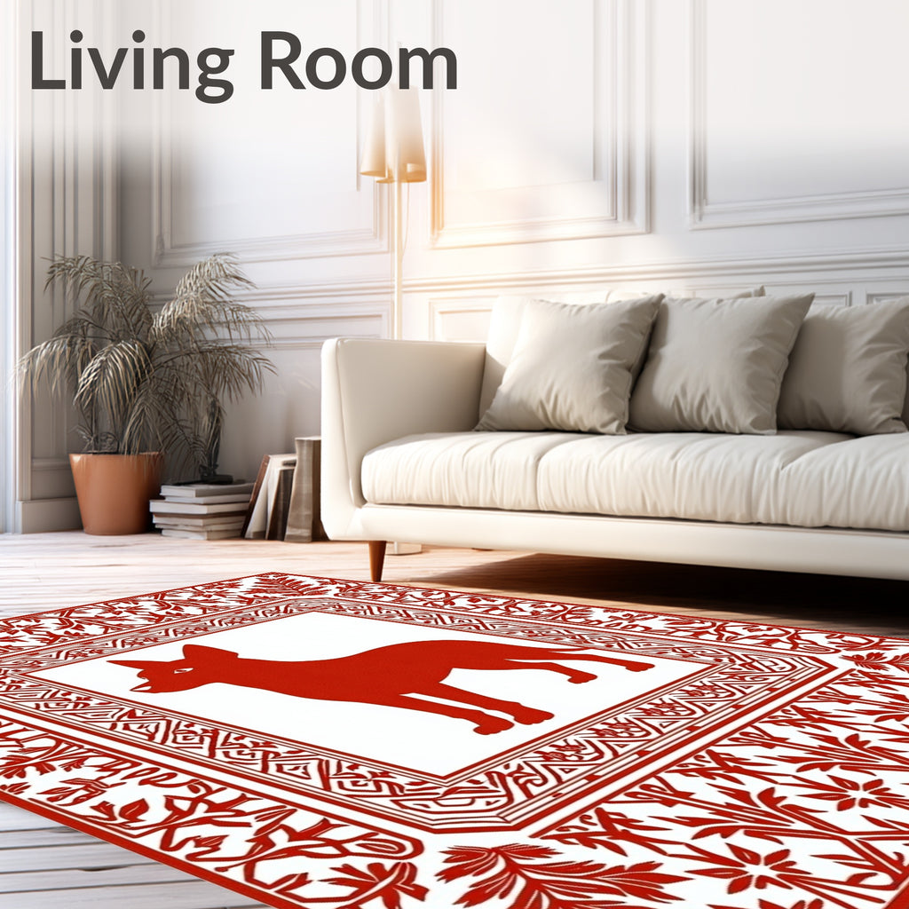 Crimson Dog Geometric Floral Border Rug