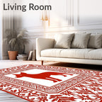 Crimson Dog Geometric Floral Border Rug