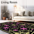 Black Gold Pink Festive Bell Snowflakes Rug