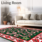 Green White Red Festive Swirls Border Rug