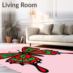 Whimsical Red Green Butterfly Garden Rug