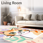 Whimsical Orange Tabby Cat Botanical Rug