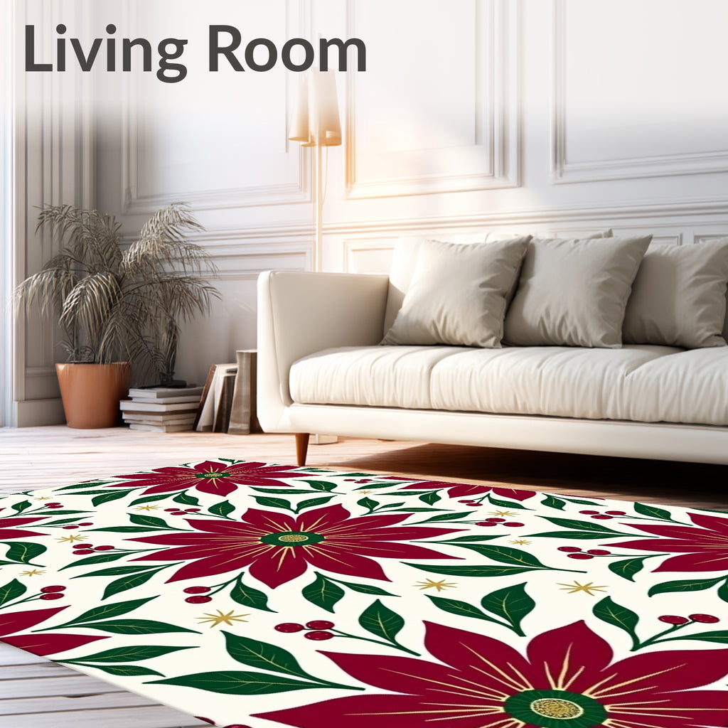 Crimson Poinsettia Green Leaf Berry Rug
