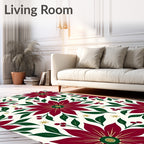 Crimson Poinsettia Green Leaf Berry Rug