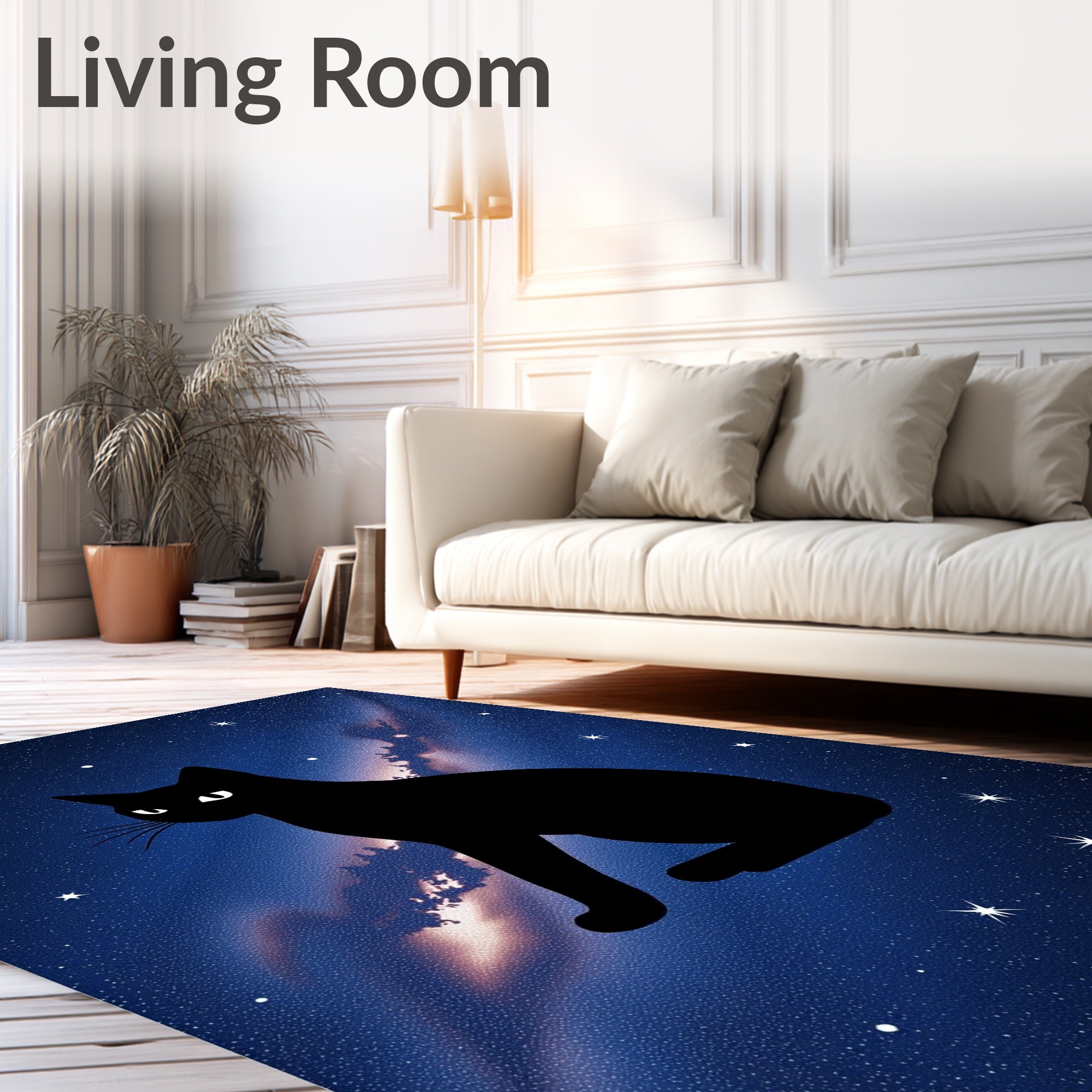 Black Cat Cosmic Night Sky Rug