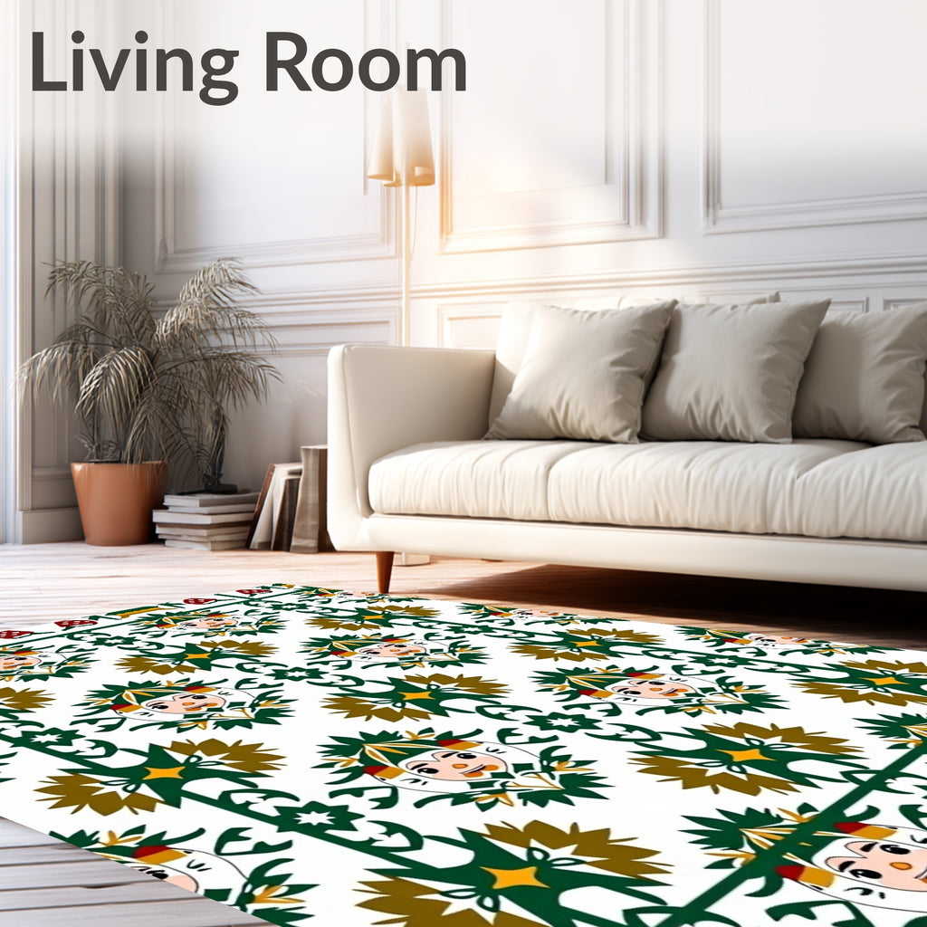 Folksy Green White Brown Medallion Rug