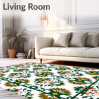 Folksy Green White Brown Medallion Rug