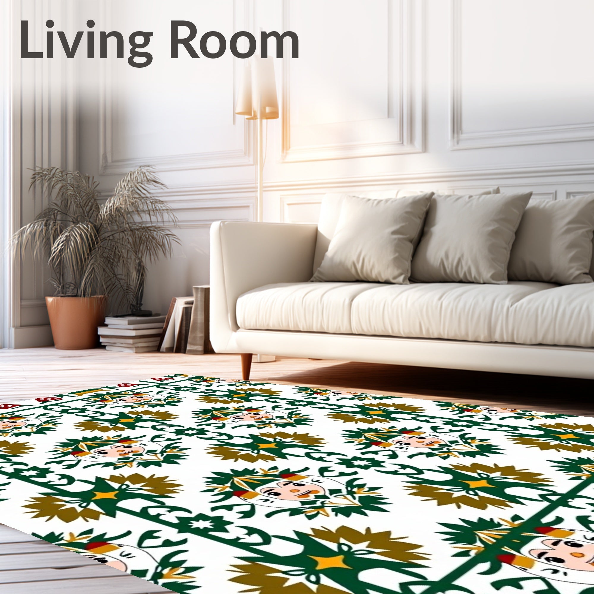 Folksy Green White Brown Medallion Rug