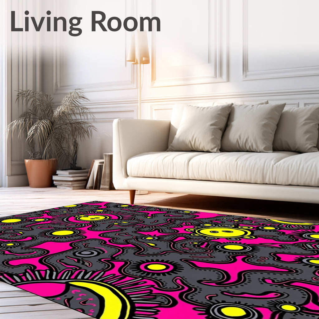 Bold Pink Yellow Microscopic Organism Rug