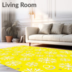 Bright Yellow Snowflakes Swirls Rug