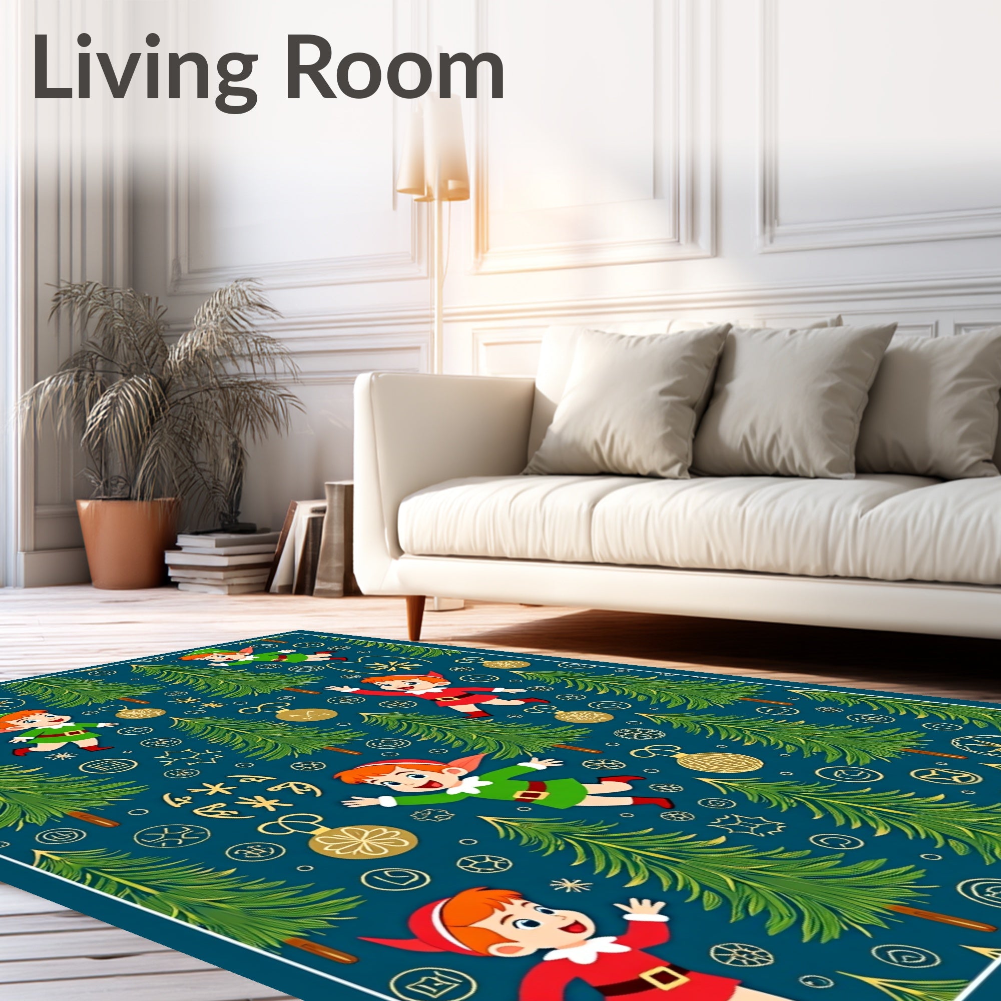 Whimsical Christmas Elf Forest Ornaments Rug