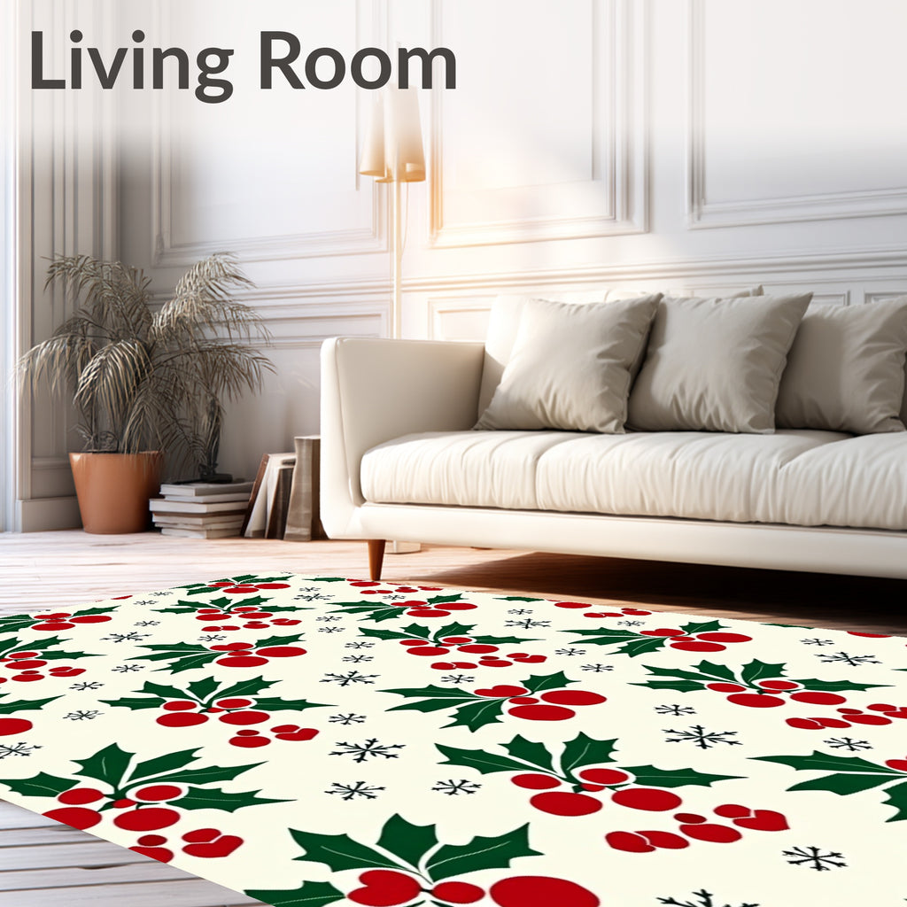 Festive Red Holly Berry Snowflakes Rug