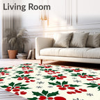 Festive Red Holly Berry Snowflakes Rug