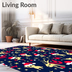 Festive Reindeer Santa Hat Stars Rug