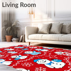 Cheerful Red Snowman Garland Christmas Rug