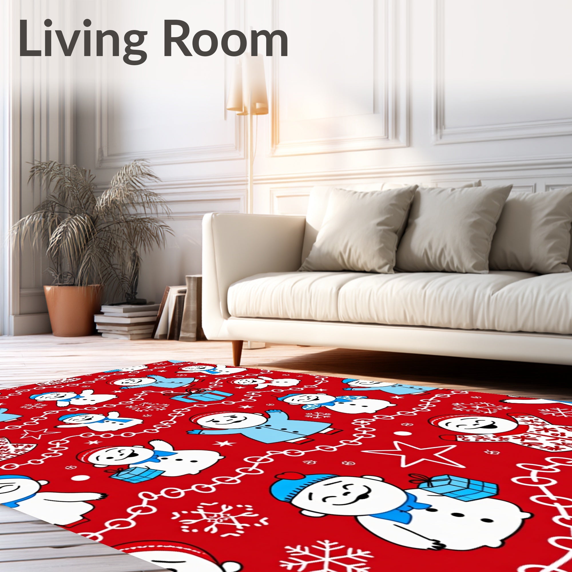 Cheerful Red Snowman Garland Christmas Rug