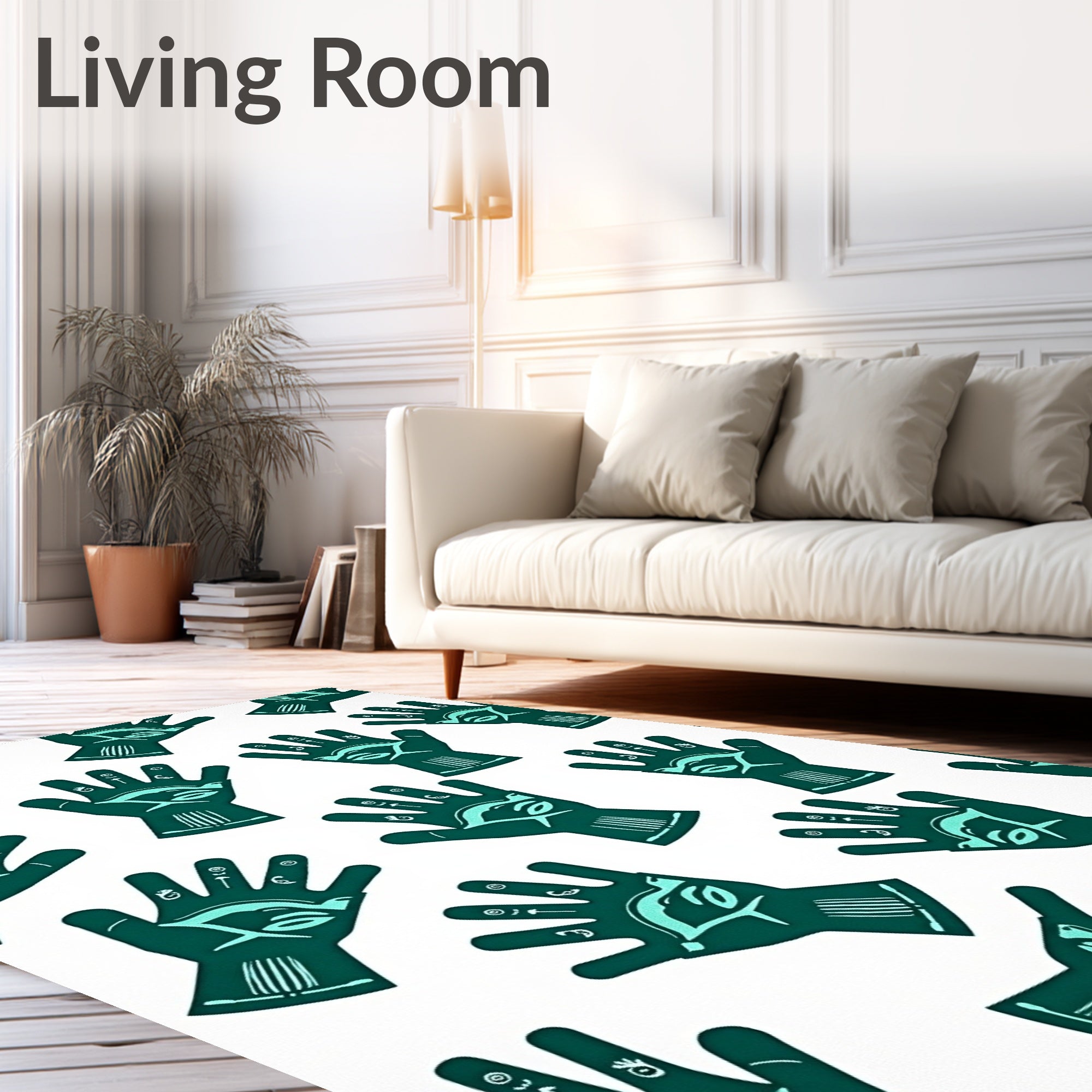 Teal Hand Eye Hieroglyph Arrangement Rug