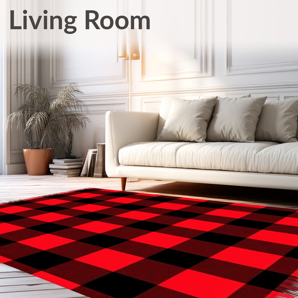 Classic Red Black Plaid Checks Rug