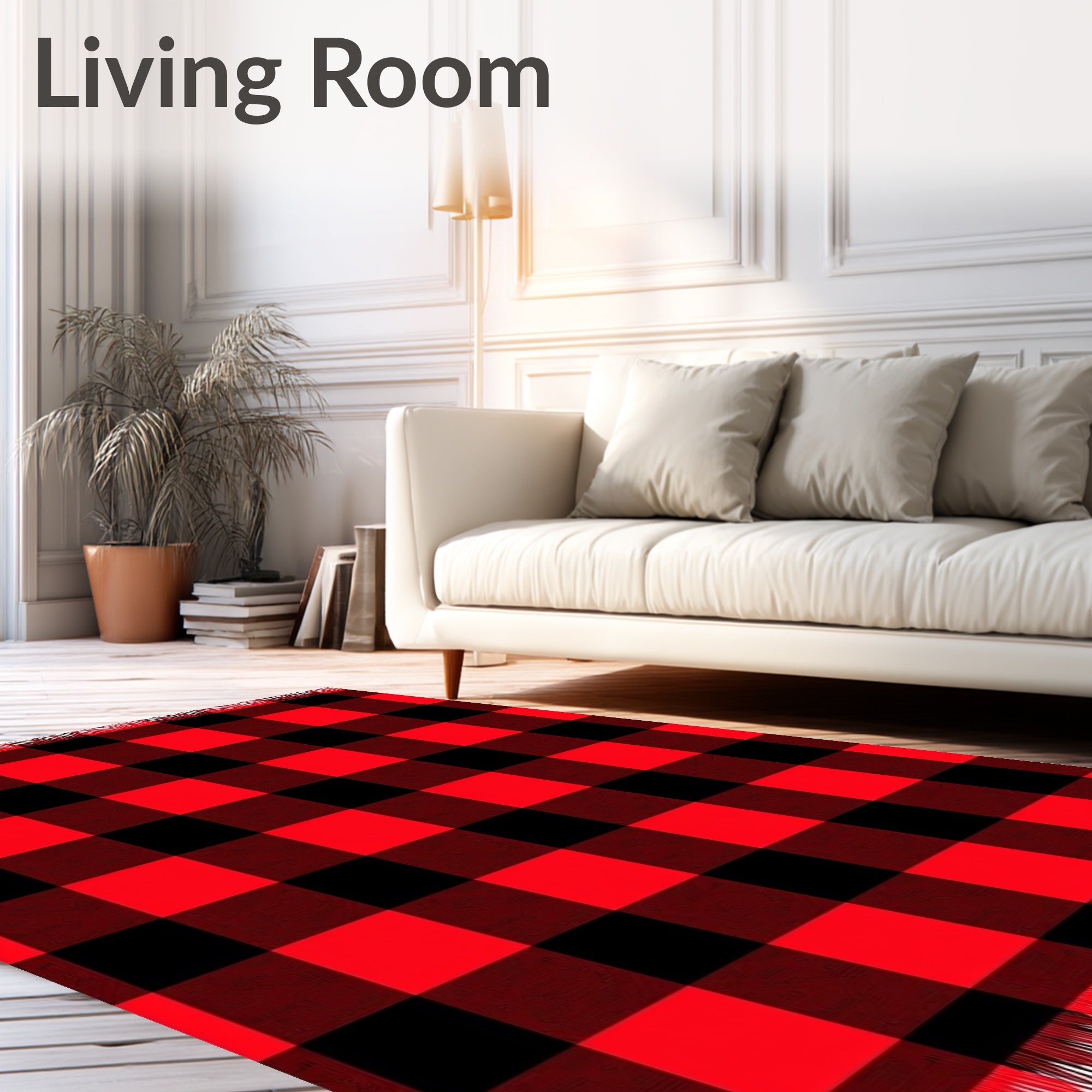 Classic Red Black Plaid Checks Rug