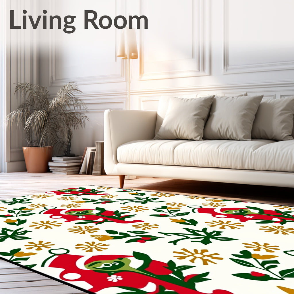 Whimsical Red and Green Character Floral Rug