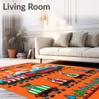 Festive Red Green Christmas Train Landscape Rug