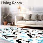 Playful Penguin Blue Ice Snowflake Rug
