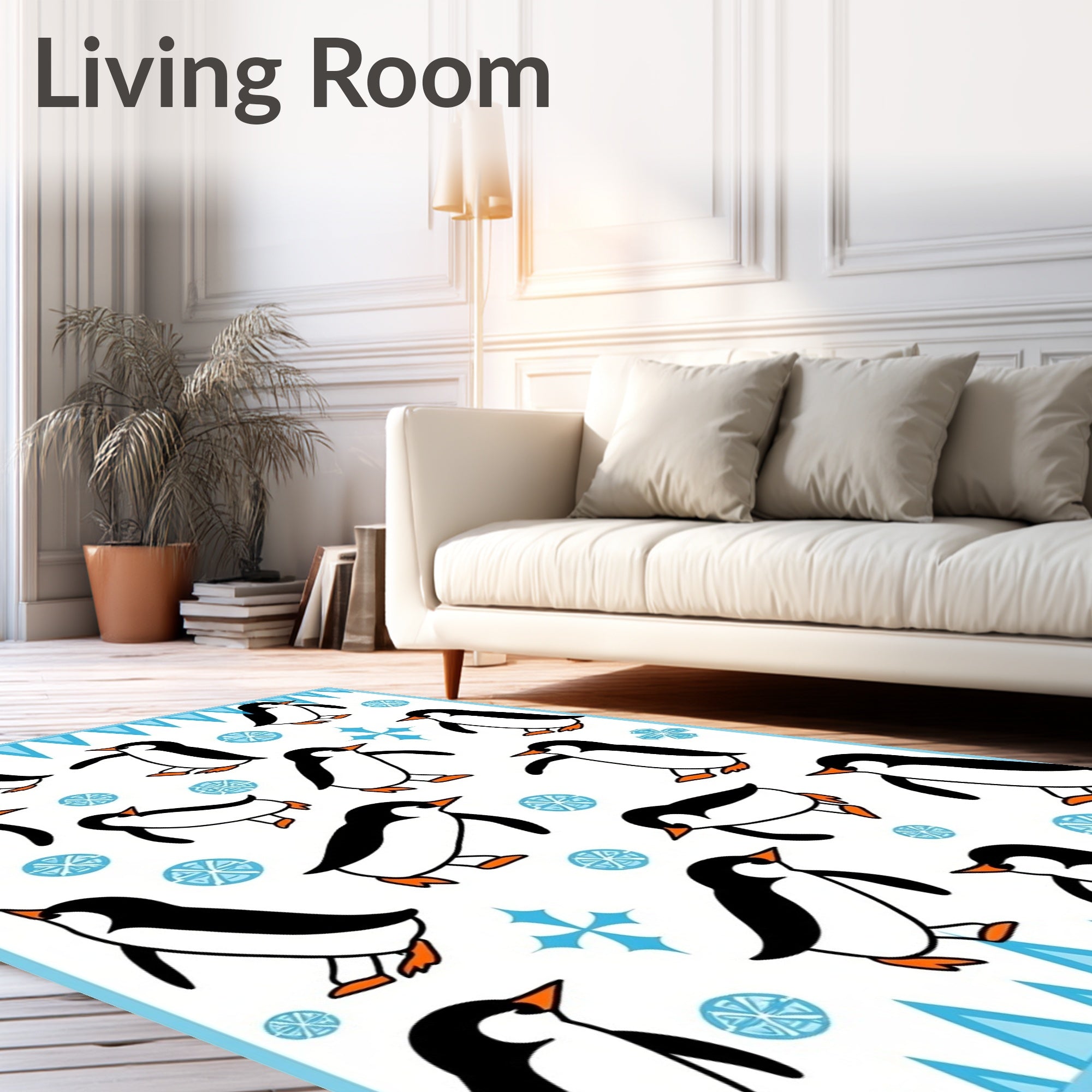 Playful Penguin Blue Ice Snowflake Rug