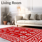 Crimson White Snowflake Folk Art Rug