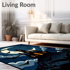 Spooky Bat Castle Moonlit Night Rug