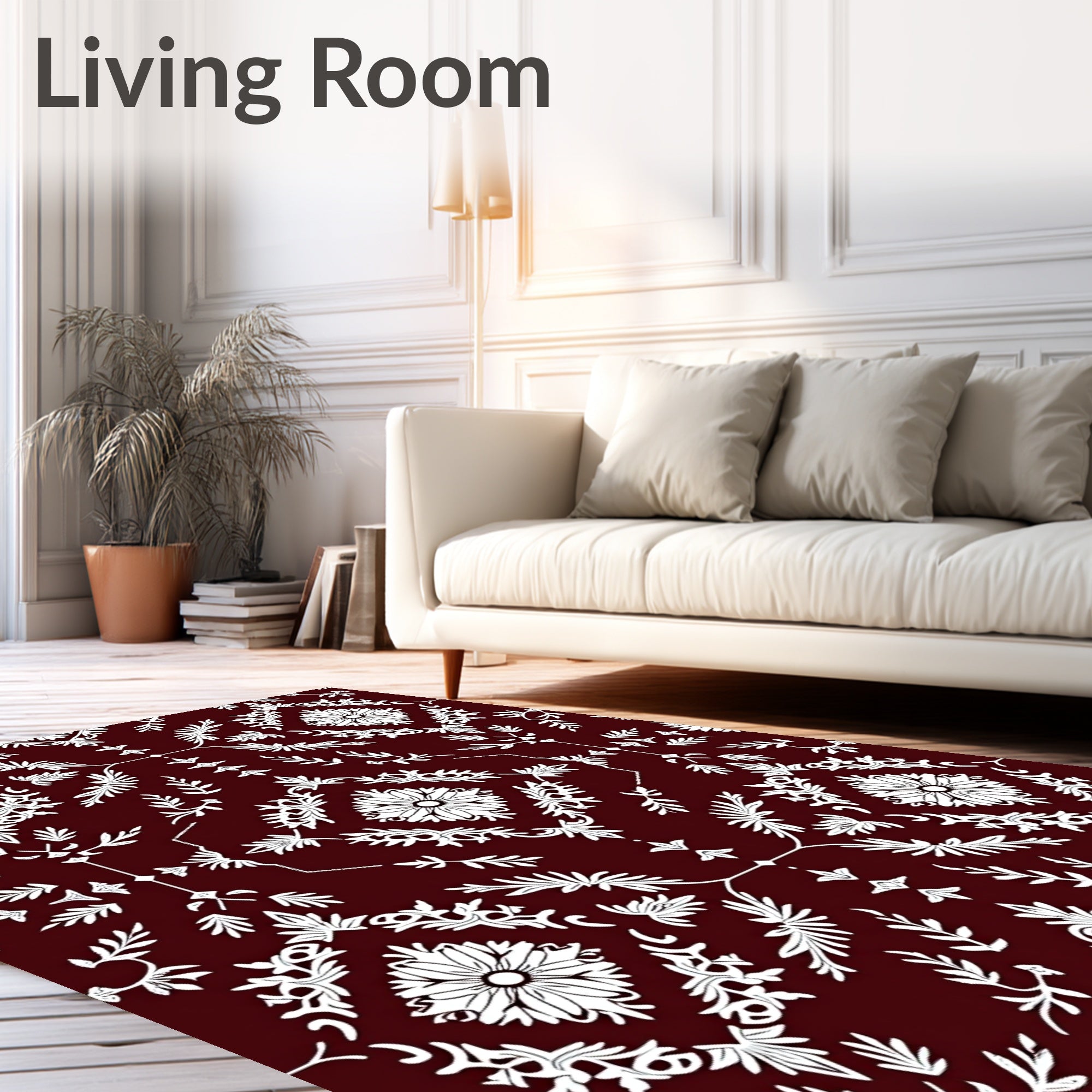 Deep Maroon Floral Medallion Repeat Rug