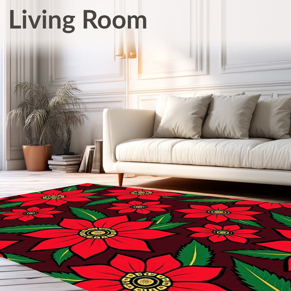 Vibrant Red Poinsettia Floral Rug